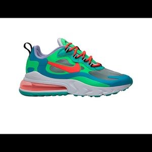 NIKE Women’s Air Max 270 React , Size 6 1/2. Electric Green/ Multi color